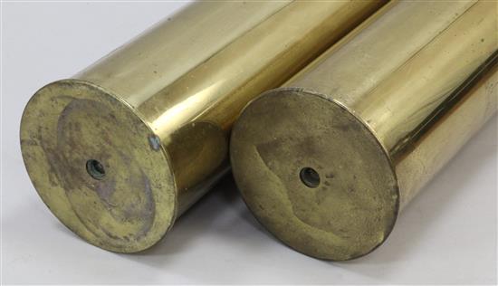 A pair of Karlsruhe Patronen Fabrik brass naval shell cases, H.40.5in.